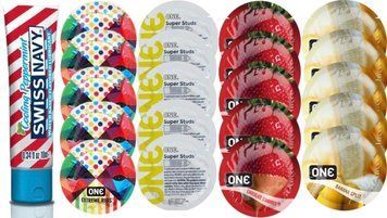 Набор из SwissNavy CoolingPeppermint 10мл + ONERibs + ONE Studs + ONEChocolateStrawberry + ONEBanana SOS8646 фото