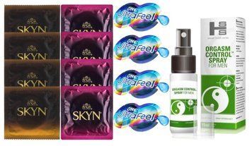 Комплект: Пролонгатор SHS Orgasm Control Spray 15 мл + 8 шт. SKYN + 4 шт. ONE UltraFeel SOS10896 фото