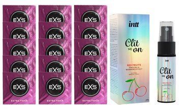 Комплект EXS Extra Thick 15 шт + Intt Clit Me On Red Fruits Warming Effect SOS14678 фото