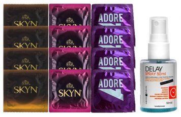 Комплект: Пролонгатор LOVELY LOVERS DELAY SPRAY 50 ML + 8 шт SKYN + 4 шт Pasante Adore SOS10852 фото