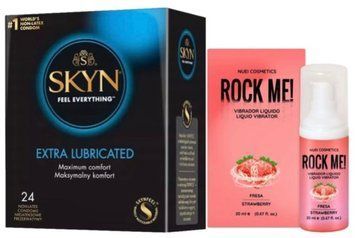 Набор SKYN Extra Lube (24 шт) + Жидкий вибратор ROCK ME! Strawberry (20 мл) от Nuei SOS10074 фото