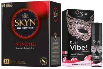 Набор из SKYN Intense Feel (36 шт) + Жидкий вибратор Orgie Dual Vibe! Strawberry Gin & Tonic Kissable Liquid Vibrator (15 мл) SOS9828 фото
