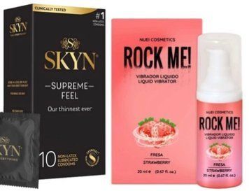 Набір з Skyn Supreme Feel 10 шт + Рідкий вібратор ROCK ME! Strawberry (20 мл) від Nuei SOS10274 фото