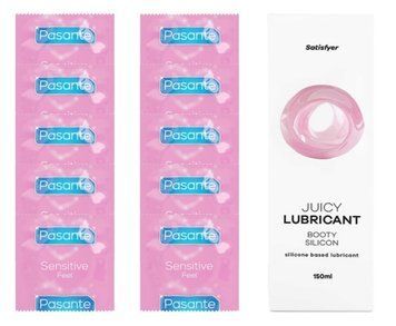 Комплект Pasante extra sensitive 10 шт. + Анальная смазка Satisfyer Juicy Lubricant Booty Silicon silicone based 150 мл SOS11527 фото