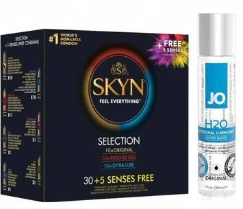 Набір : SKYN Selection 30 шт + 5 of 5 Senses та Лубрикант System JO H2O ORIGINAL (30 мл) SOS84 фото