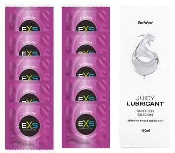 Комплект: EXS EXTRA SAFE 10 шт. + Лубрикант Satisfyer Smooth Silicon 150 мл SOS11486 фото