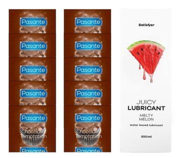 Комплект Pasante Chocolate 10шт. + Лубрикант Satisfyer Juicy Lubricant Melty Melon 300 мл SOS11627 фото