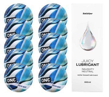 Набор: One Fresh Mint 10 шт. + Лубрикант Satisfyer Naughty Neutral 300 мл SOS12426 фото