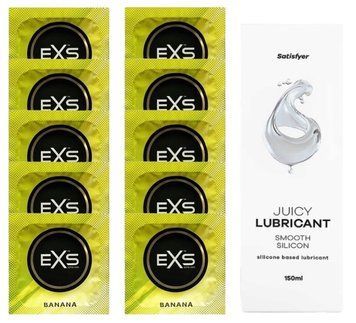 Комплект: из EXS Banana 10 шт + Лубрикант Satisfyer Smooth Silicon silicone based 150 мл SOS11336 фото