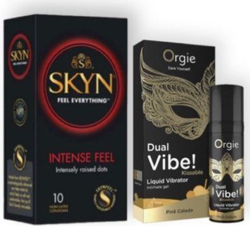 SKYN Intense Feel 10 шт + DUAL VIBE!, 15 мл Orgie pina colada SOS6935 фото