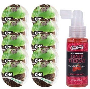 Комплект ONE Mint Chocolate 10 шт + Doc Johnson GoodHead DeepThroat Spray Sweet Strawberry, 59 мл SOS13872 фото