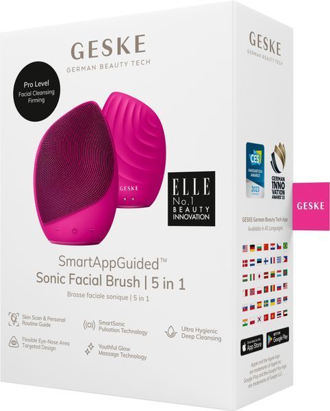Электронная ультразвуковая щетка для лица GESKE Sonic Facial Brush 5в1 magenta HB0065 фото