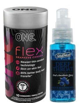 Комплект Набір 10 штук ONE Flex графен + Спрей Doc Johnson GoodHead DeepThroat Spray - Blue Raspberry 59 мл SOS6256 фото