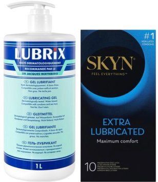 Набор из Лубриканта на водной основе Lubrix (1 л) + Skyn Exstra Lube 10 шт SOS8815 фото