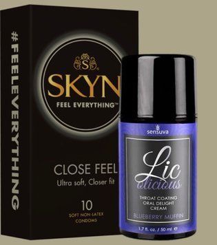 Набір SKYN Close Feel пачка 10 штук + Гель для минета Sensuva - Lic-o-licious Blueberry Muffin (50 мл) SOS5045 фото