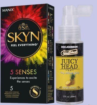Комплект SKYN 5 Senses + Спрей Doc Johnson GoodHead &ndash; Juicy Head Dry Mouth Spray &ndash; Pineapple 59мл SOS5479 фото
