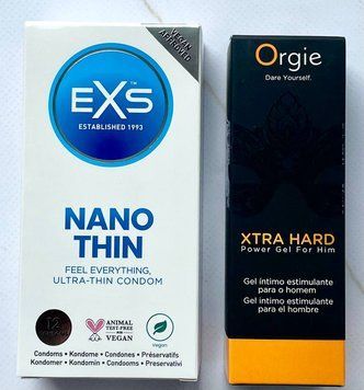 Комплект EXS NANO Thin 12 шт &ndash; Гель для стимуляции Orgie Xtra Hard Power Gel For Him, 50 мл SOS3623 фото