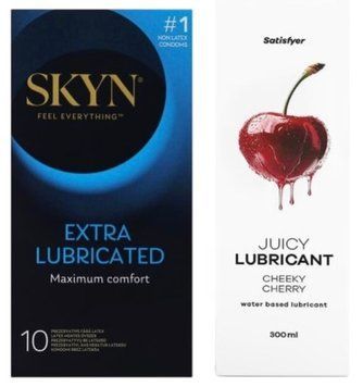 Набір Лубрикант Satisfyer Cheeky Cherry 300 мл + SKYN Extra Lube 10 шт. SOS12797 фото