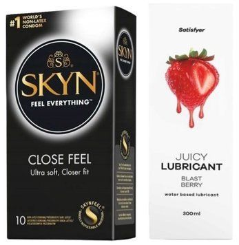 Комплект Лубрикант Satisfyer Juicy Blast Berry 300 мл + SKYN Close Feel 10 шт SOS12897 фото