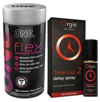 Набор из 10 шт ONE Flex графен + Пролонгатор Orgie Time Lag 2 Delay Spray, 10 мл SOS9292 фото