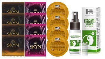 Комплект: Пролонгатор SHS Orgasm Control Spray 15 мл + 8 шт. SKYN + 4 шт. ONE Legend XL SOS10897 фото