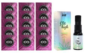 Комплект EXS Extra Thick 15 шт + Intt Clit Me On High Cannabis Oil SOS14679 фото