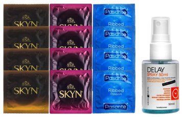 Комплект: Пролонгатор LOVELY LOVERS DELAY SPRAY 50 ML + 8 шт SKYN + 4 шт Pasante Ribbed SOS10853 фото