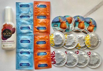 Набір 20 штук ONE Flavor Waves, Studs, Ribs - PASANTE Cooling, Warming + Лубрикант SKYN NATURAL HARMONY, 80 мл SOS1463 фото