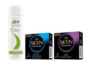 Набор: SKYN Extra Lube - 3 шт , SKYN Elite - 3 шт и Лубрикант Pjur Woman Aloe &mdash; 100 мл SOS915 фото