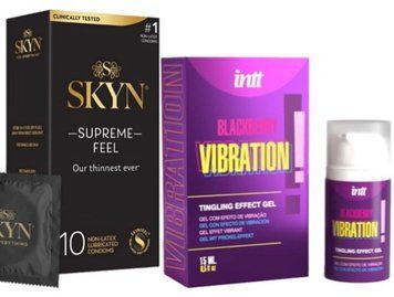 Набір з Skyn Supreme Feel 10 шт + Рідкий вібратор Intt Vibration Blackberry (15 мл)  SOS10275 фото
