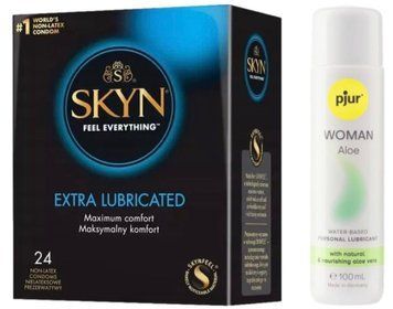 Комплект SKYN Extra Lube 24 шт + pjur Woman Aloe 100 мл SOS13281 фото