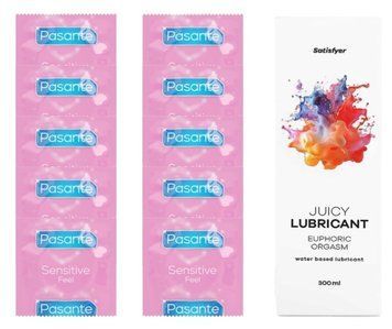 Комплект Pasante extra sensitive 10 шт. + Лубрикант Satisfyer Juicy Lubricant Euphoric Orgasm water based 300 мл SOS11528 фото