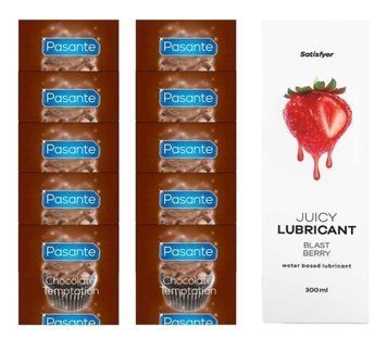 Комплект Pasante Chocolate 10шт. + Лубрикант Satisfyer Juicy Lubricant Blast Berry 300 мл SOS11628 фото