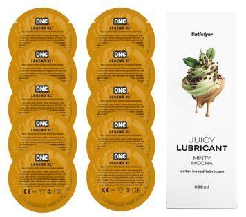 Комплект 𝐎𝐍𝐄 𝐋𝐞𝐠𝐞𝐧𝐝 𝐗𝐋 10 шт. + Лубрикант Satisfyer Juicy Lubricant Minty Mocha (300 мл) SOS12277 фото