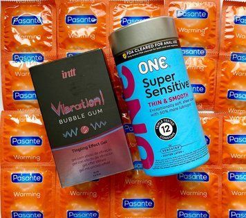 Комплект 24 шт ONE Super Sensitive - Pasante Warming + Рідкий вібратор Intt Vibration Bubble Gum (15 мл) SOS1563 фото
