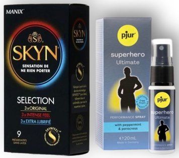 Набір з SKYN Selection (9 шт)  + Пролонгатор pjur Superhero Ultimate Spray (20 мл) SOS8872 фото