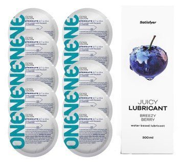 Комплект 𝐎𝐍𝐄 𝐏𝐥𝐮𝐬 10 шт. + Лубрикант Satisfyer Juicy Lubricant Breezy Berry (300 мл) SOS12327 фото