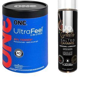 ONE UltraFeel 2-в-1. 40 шт.+ Смазка на водной основе System JO GELATO Salted Caramel (120 мл) SOS6451 фото