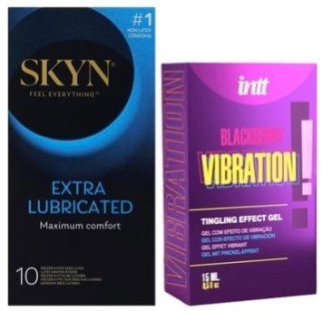 Набор из SKYN Extra Lube (10 шт) + Жидкий вибратор Intt Vibration Blackberry (15 мл) SOS10175 фото