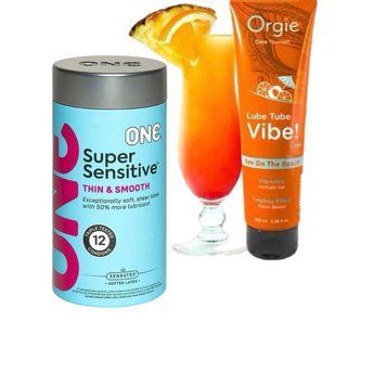 ONE Super Sensitive Pack 12 шт. + Возбуждающий съедобный лубрикант с эффектом вибрации коктейль &nbsp;100 мл Orgie SOS6532 фото