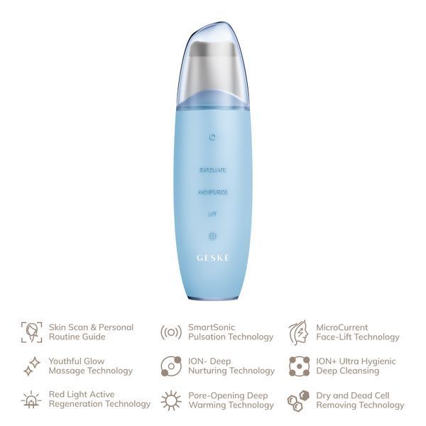 Микротоковый скраббер для кожи и устранение черных точек GESKE MicroCurrent Skin Scrubber&Blackhead Remover 9в1 aquamarine HB0149 фото
