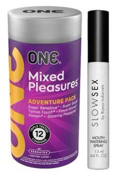 Комплект 12 шт ONE Mixed Pleasures + Спрей для усиления слюноотделения Bijoux Indiscrets Slow Sex Mouthwatering spray SOS6104 фото