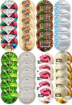 Набір з 40 шт ONE Ribs + ONE Vanish + ONE Tattoo + ONE Sensitive + ONE Glowing + ONE Dome + ONE Bubblegum + ONE Banana SOS8316 фото