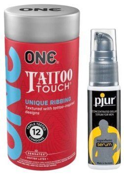 Набор из ONE Tattoo Touch Pack 12 шт + Пролонгатор pjur Superhero Serum 20 мл SOS9452 фото