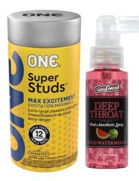 Комплект 12 шт ONE Super Studs + Спрей Doc Johnson GoodHead DeepThroat Spray - Watermelon 59 мл SOS6196 фото