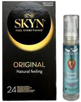 Набір з SKYN ORIGINAL 24 шт + Рідкий вібратор 5th Paradise Liquid Vibrator &mdash; Полуниця (10 мл)  SOS9962 фото