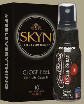 Набір SKYN Close Feel пачка 10 штук + Спрей для мінету Doc Johnson GoodHead Tingle Spray - Sweet Cherry (29 мл)  SOS5028 фото