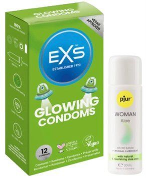 Комплект EXS Glowing 12 шт + Pjur Woman Aloe 30 мл SOS13614 фото