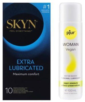 Комплект Skyn Exstra Lube 10 шт + pjur Woman Vegan 100 мл SOS13314 фото