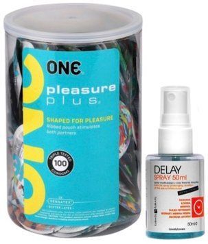 Набор из ONE Pleasure Plus, 100 шт + Пролонгатор LOVELY LOVERS DELAY SPRAY 50 ML SOS9108 фото